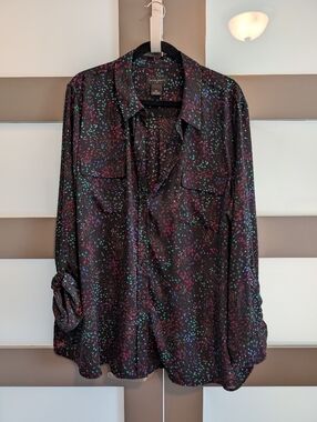 Investments II Black/ Multicolor Dot Print Long-Sleeve Button-Down Shirt Size 3X